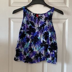 Y2K Dark Purple Hawaiian Palm Tree Print Cropped Tank Top